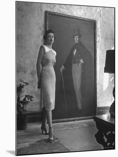 View of a Harper and Vogue Model in Designer Clothes-Nina Leen-Mounted Photographic Print