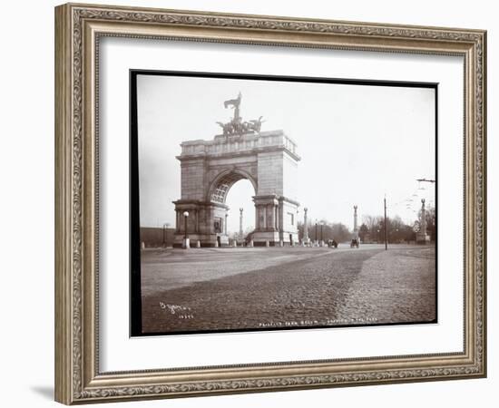 View of a Horsedrawn Carriage at an Entrance to Prospect Park, Brooklyn, 1903-Byron Company-Framed Giclee Print