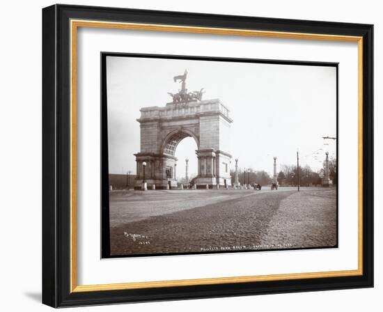 View of a Horsedrawn Carriage at an Entrance to Prospect Park, Brooklyn, 1903-Byron Company-Framed Giclee Print