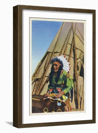 View of a Native American outside of Teepee-Lantern Press-Framed Art Print