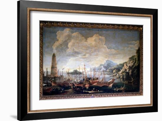 View of a Port - Oil on Canvas, 17Th Century-Salvator Rosa-Framed Giclee Print