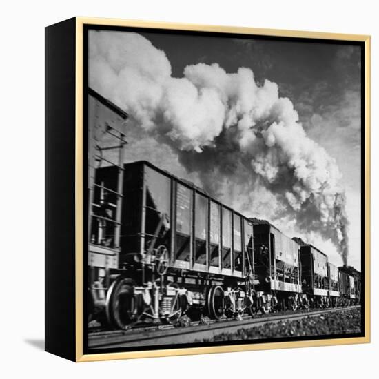 View of a Railcar Loaded with Iron Ore Moving Along the Tracks-Charles E^ Steinheimer-Framed Premier Image Canvas