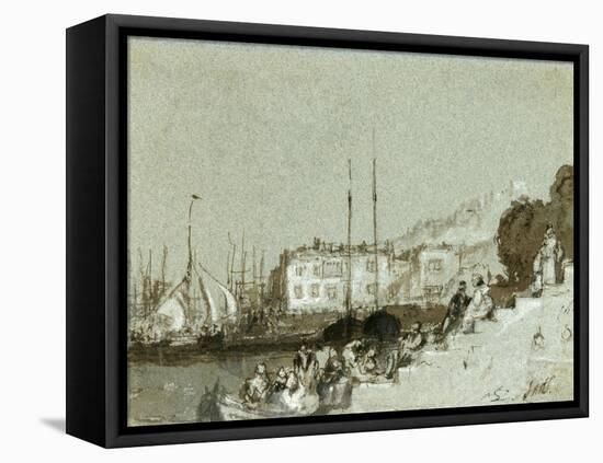 View of a Seaport East Cowes, Isle of Wight, 1828 (Ink, Wash & White Chalk on Blue Paper)-Joseph Mallord William Turner-Framed Premier Image Canvas