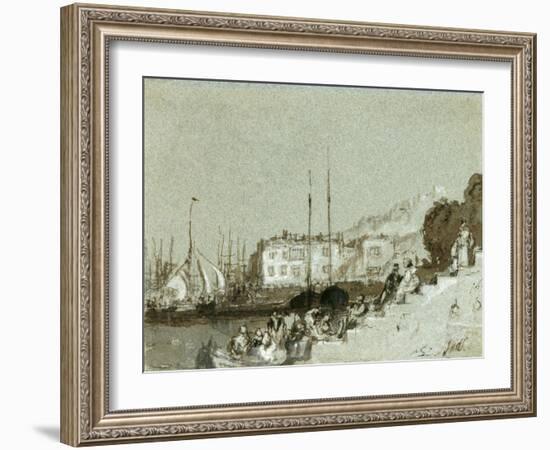 View of a Seaport East Cowes, Isle of Wight, 1828 (Ink, Wash & White Chalk on Blue Paper)-Joseph Mallord William Turner-Framed Giclee Print