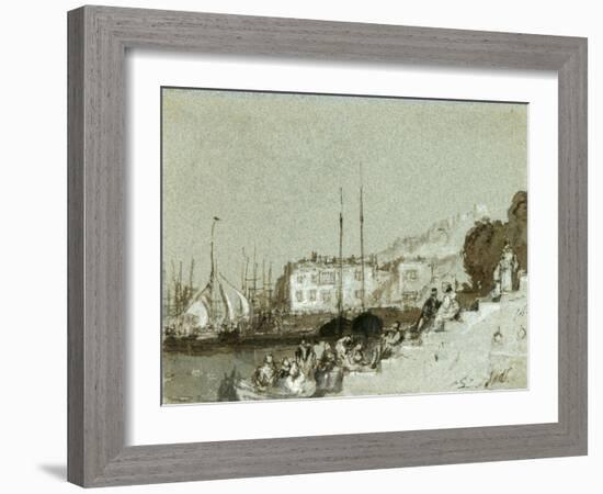 View of a Seaport East Cowes, Isle of Wight, 1828 (Ink, Wash & White Chalk on Blue Paper)-Joseph Mallord William Turner-Framed Giclee Print