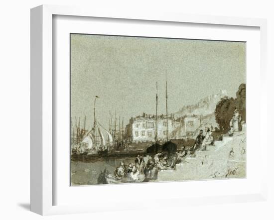 View of a Seaport East Cowes, Isle of Wight, 1828 (Ink, Wash & White Chalk on Blue Paper)-Joseph Mallord William Turner-Framed Giclee Print