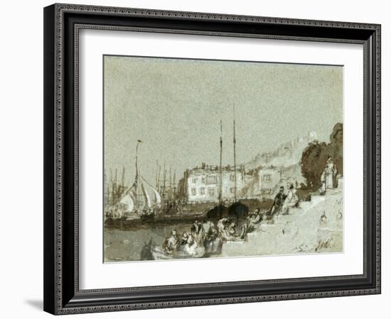 View of a Seaport East Cowes, Isle of Wight, 1828 (Ink, Wash & White Chalk on Blue Paper)-Joseph Mallord William Turner-Framed Giclee Print