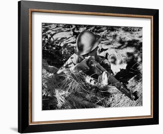 View of a Soldier Using a Garand Semi Automatic Rifle-William Vandivert-Framed Photographic Print