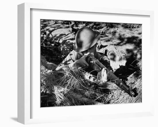 View of a Soldier Using a Garand Semi Automatic Rifle-William Vandivert-Framed Photographic Print