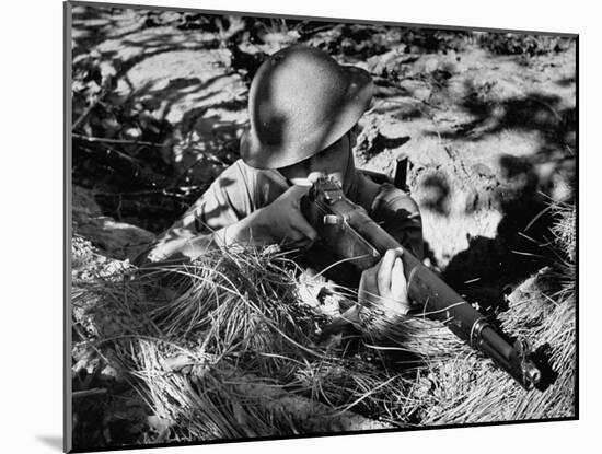 View of a Soldier Using a Garand Semi Automatic Rifle-William Vandivert-Mounted Photographic Print