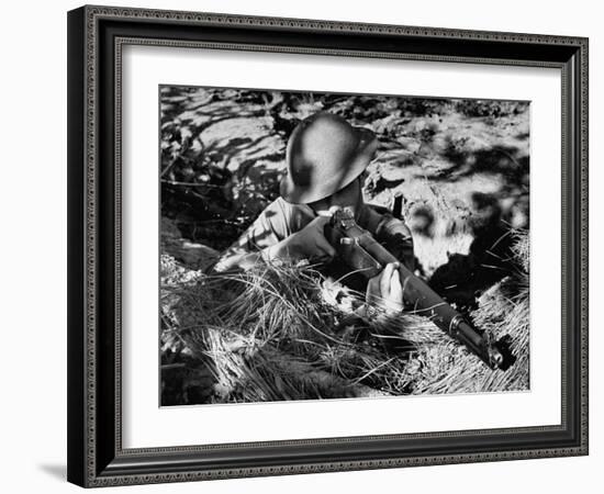 View of a Soldier Using a Garand Semi Automatic Rifle-William Vandivert-Framed Photographic Print