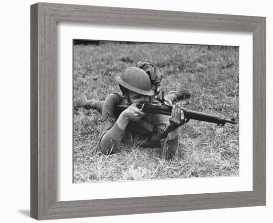 View of a Soldier Using a Springfield Rifle-William Vandivert-Framed Photographic Print