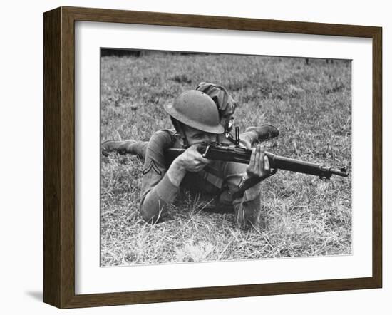 View of a Soldier Using a Springfield Rifle-William Vandivert-Framed Photographic Print