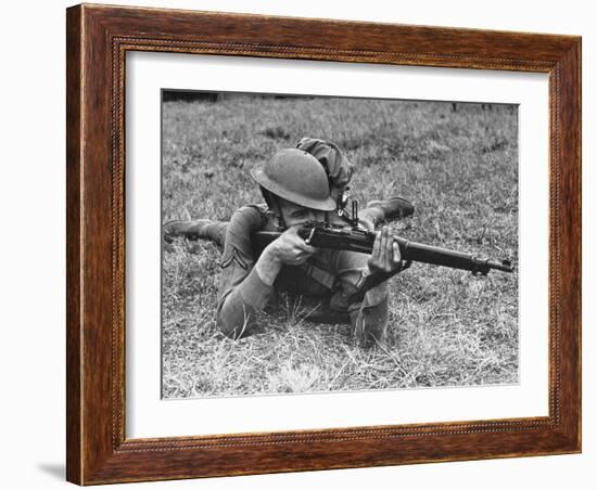 View of a Soldier Using a Springfield Rifle-William Vandivert-Framed Photographic Print