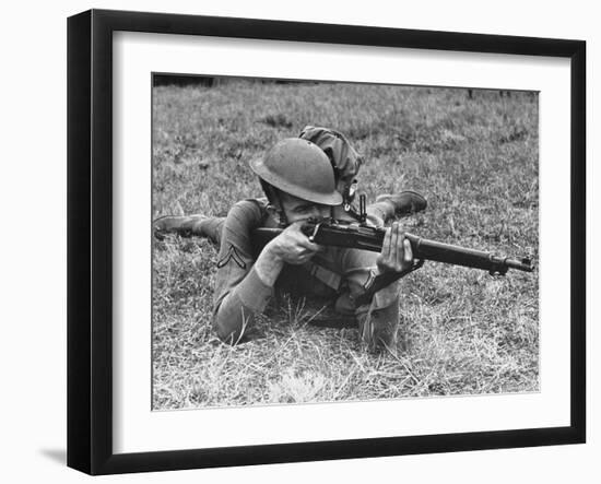 View of a Soldier Using a Springfield Rifle-William Vandivert-Framed Photographic Print