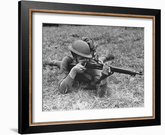 View of a Soldier Using a Springfield Rifle-William Vandivert-Framed Photographic Print