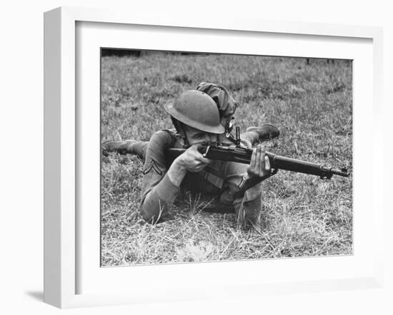 View of a Soldier Using a Springfield Rifle-William Vandivert-Framed Photographic Print