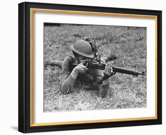 View of a Soldier Using a Springfield Rifle-William Vandivert-Framed Photographic Print