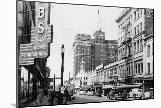 View of a Street Scene Downtown - Spokane, WA-Lantern Press-Mounted Art Print