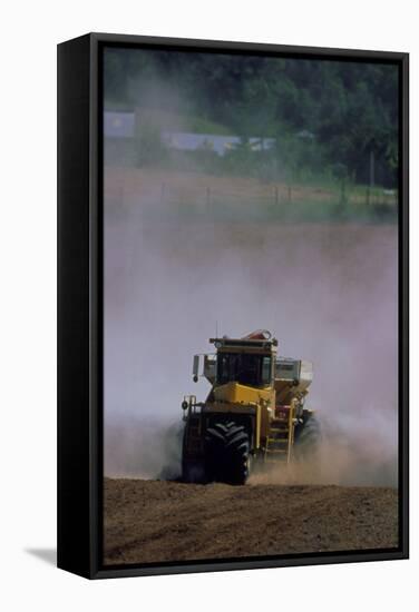 View of a Tractor Spreading Lime-David Nunuk-Framed Premier Image Canvas