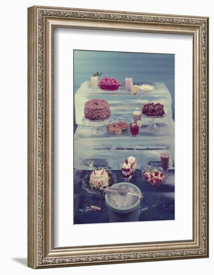 View of a Variety of Desserts Arranged on Blocks of Ice, 1960-Eliot Elisofon-Framed Photographic Print