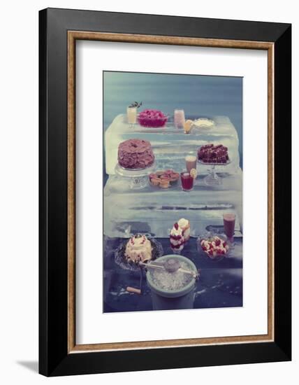 View of a Variety of Desserts Arranged on Blocks of Ice, 1960-Eliot Elisofon-Framed Photographic Print