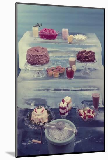 View of a Variety of Desserts Arranged on Blocks of Ice, 1960-Eliot Elisofon-Mounted Photographic Print