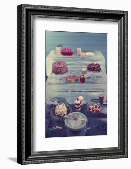 View of a Variety of Desserts Arranged on Blocks of Ice, 1960-Eliot Elisofon-Framed Photographic Print