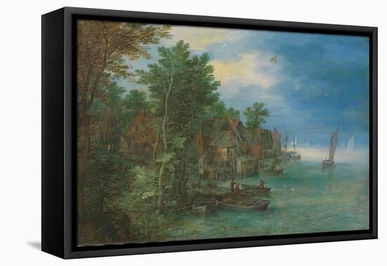 View of a Village along a River, 1604 (Oil on Copper)-Jan the Elder Brueghel-Framed Premier Image Canvas