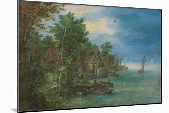 View of a Village along a River, 1604 (Oil on Copper)-Jan the Elder Brueghel-Mounted Giclee Print