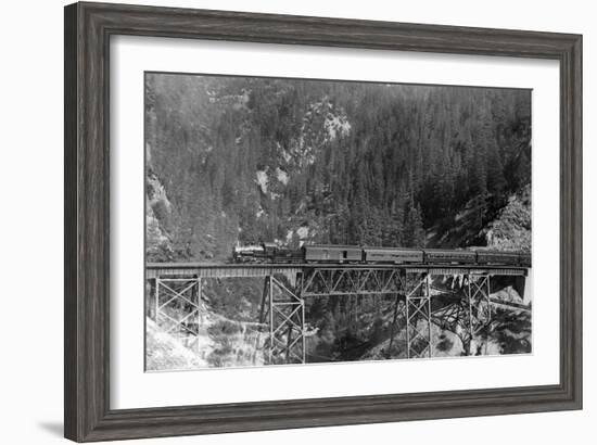 View of a Western Pacific Train on a Bridge - Plumas County, CA-Lantern Press-Framed Art Print