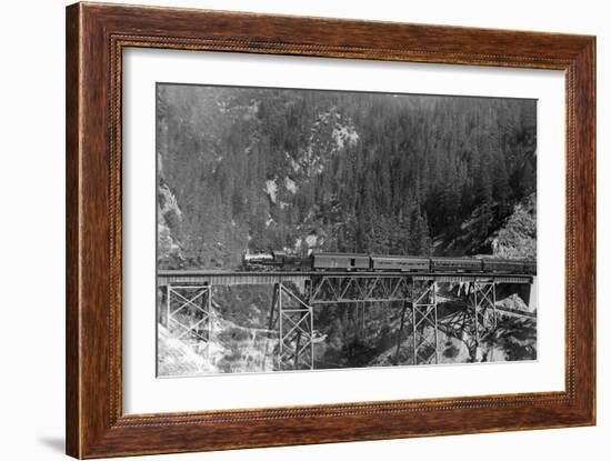 View of a Western Pacific Train on a Bridge - Plumas County, CA-Lantern Press-Framed Art Print