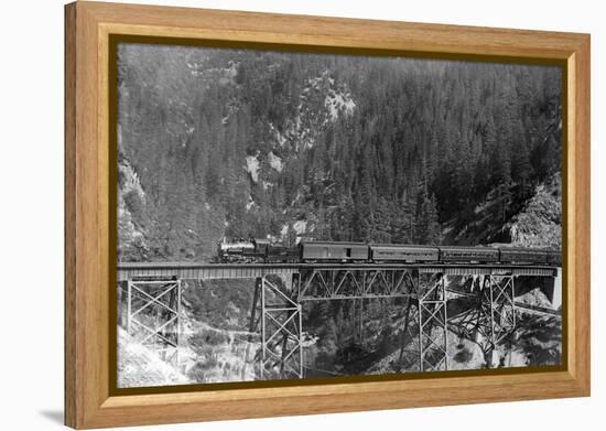 View of a Western Pacific Train on a Bridge - Plumas County, CA-Lantern Press-Framed Stretched Canvas