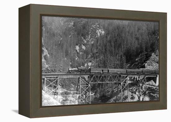 View of a Western Pacific Train on a Bridge - Plumas County, CA-Lantern Press-Framed Stretched Canvas