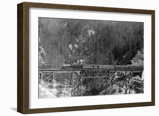 View of a Western Pacific Train on a Bridge - Plumas County, CA-Lantern Press-Framed Premium Giclee Print