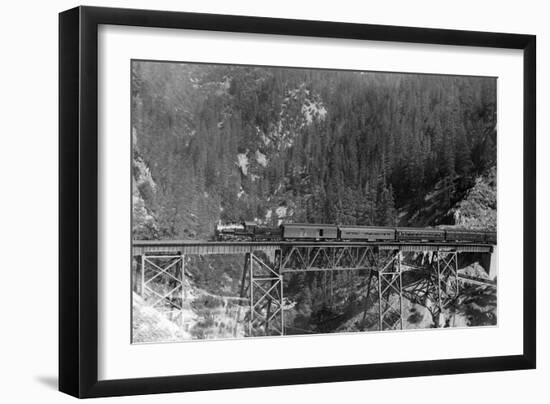 View of a Western Pacific Train on a Bridge - Plumas County, CA-Lantern Press-Framed Premium Giclee Print