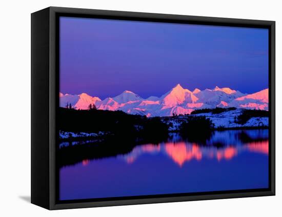 View of Alaskan Range and Mt. Denali from Reflection Pond, Denali National Park, Alaska, USA-Charles Sleicher-Framed Premier Image Canvas