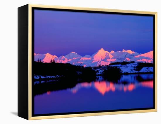 View of Alaskan Range and Mt. Denali from Reflection Pond, Denali National Park, Alaska, USA-Charles Sleicher-Framed Premier Image Canvas