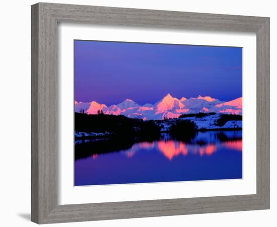 View of Alaskan Range and Mt. Denali from Reflection Pond, Denali National Park, Alaska, USA-Charles Sleicher-Framed Photographic Print