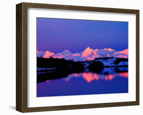 View of Alaskan Range and Mt. Denali from Reflection Pond, Denali National Park, Alaska, USA-Charles Sleicher-Framed Photographic Print