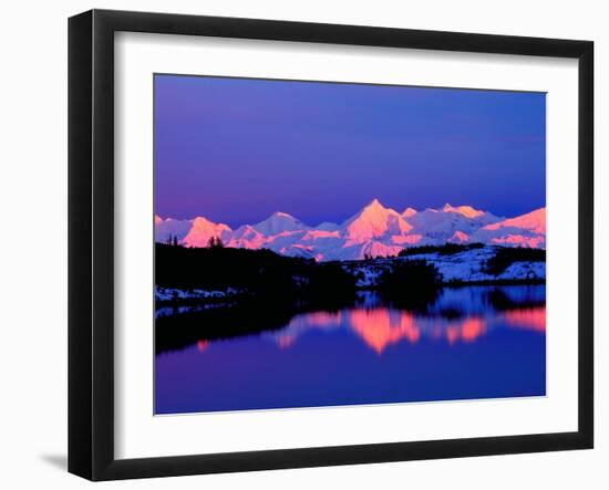 View of Alaskan Range and Mt. Denali from Reflection Pond, Denali National Park, Alaska, USA-Charles Sleicher-Framed Photographic Print