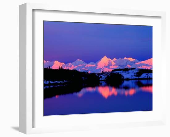 View of Alaskan Range and Mt. Denali from Reflection Pond, Denali National Park, Alaska, USA-Charles Sleicher-Framed Photographic Print