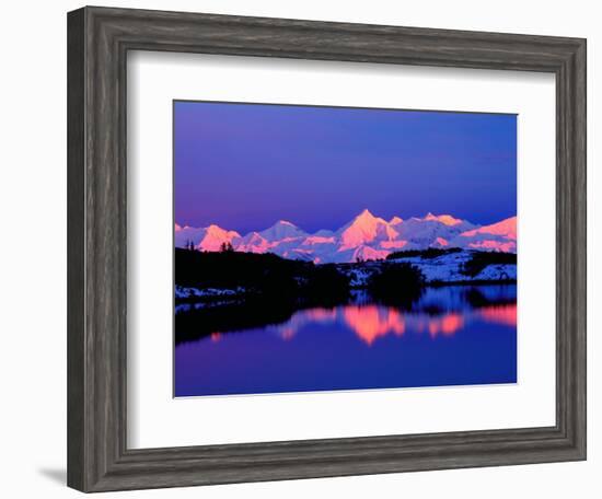 View of Alaskan Range and Mt. Denali from Reflection Pond, Denali National Park, Alaska, USA-Charles Sleicher-Framed Photographic Print