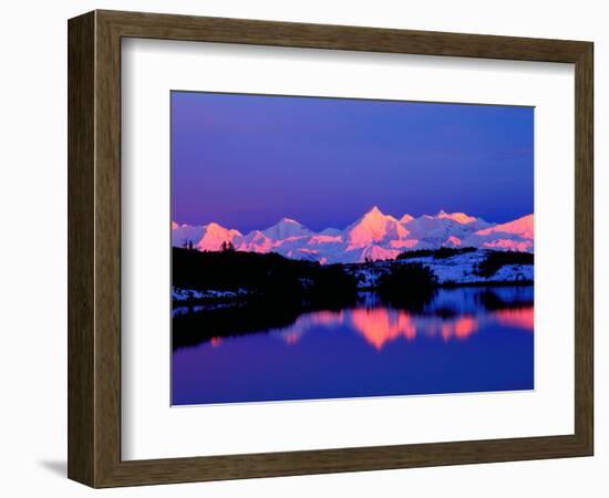 View of Alaskan Range and Mt. Denali from Reflection Pond, Denali National Park, Alaska, USA-Charles Sleicher-Framed Photographic Print