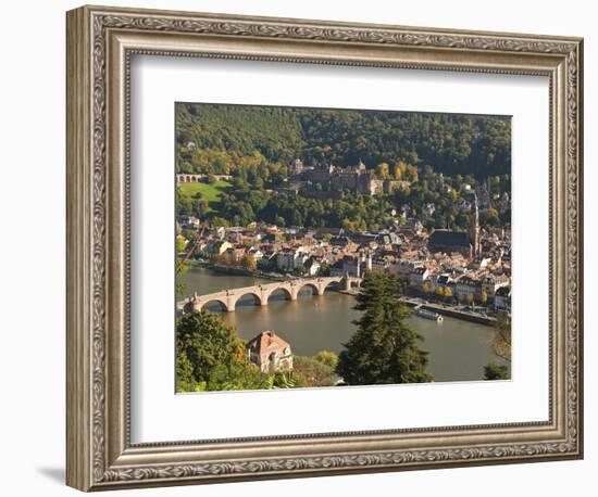 View of Alte Brucke or Old Bridge, Neckar River Heidelberg Castle and Old Town, Heidelberg, Germany-Michael DeFreitas-Framed Photographic Print