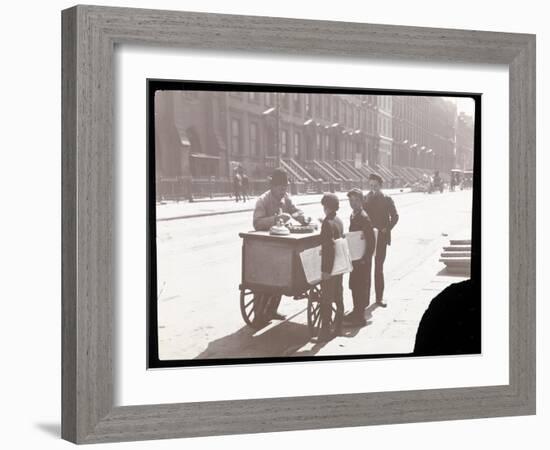 View of an Ice Cream Peddler on the Street, with Three Newsboys Buying Ice Cream, New York, c.1901-Byron Company-Framed Giclee Print