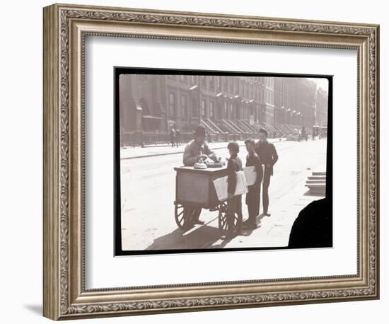 View of an Ice Cream Peddler on the Street, with Three Newsboys Buying Ice Cream, New York, c.1901-Byron Company-Framed Giclee Print