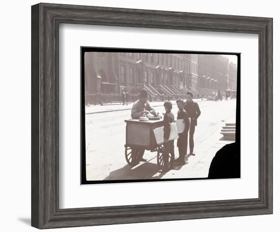 View of an Ice Cream Peddler on the Street, with Three Newsboys Buying Ice Cream, New York, c.1901-Byron Company-Framed Giclee Print