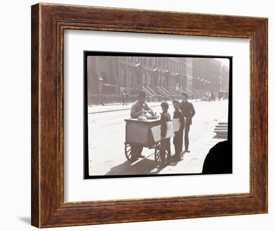 View of an Ice Cream Peddler on the Street, with Three Newsboys Buying Ice Cream, New York, c.1901-Byron Company-Framed Giclee Print