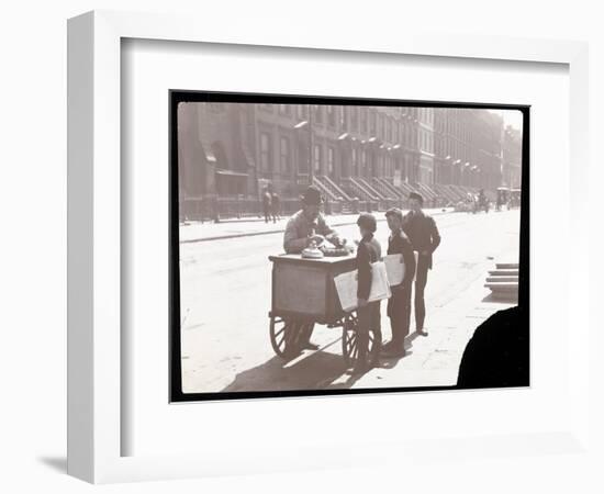 View of an Ice Cream Peddler on the Street, with Three Newsboys Buying Ice Cream, New York, c.1901-Byron Company-Framed Giclee Print